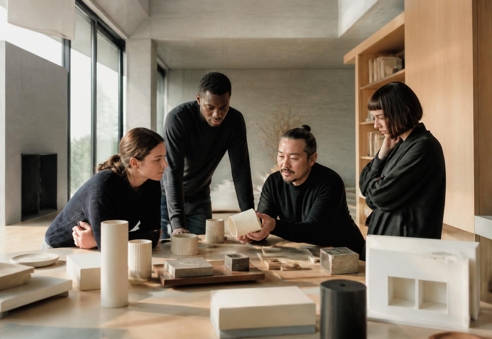 Elavié Group product team reviewing prototypes in a studio